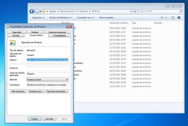 Cómo cambiar la ruta del explorador de Windows 7