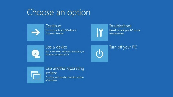 Opciones de arranque de Windows 8