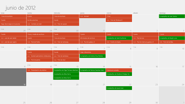 Calendario de Windows 8